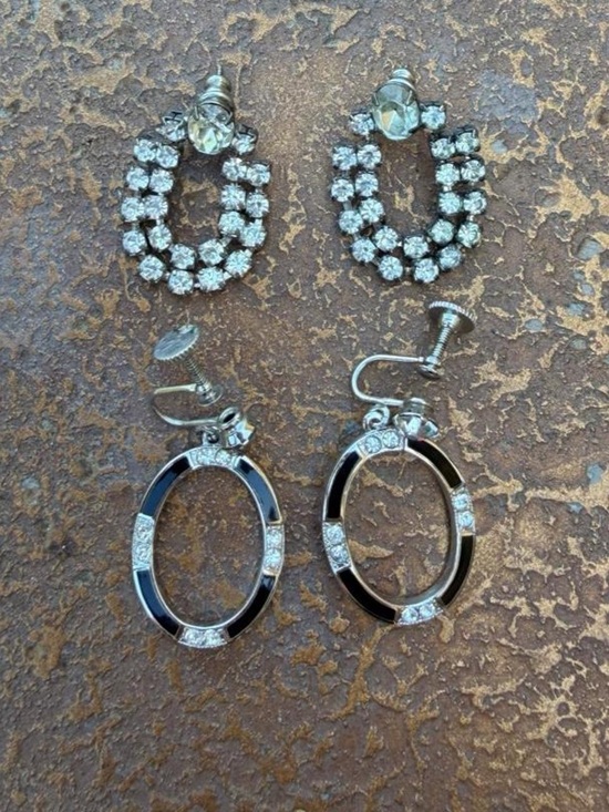 Nordstrom Jewelry - Vintage Silver and black rhinestone hoop earrings set #glamour #party #classy
